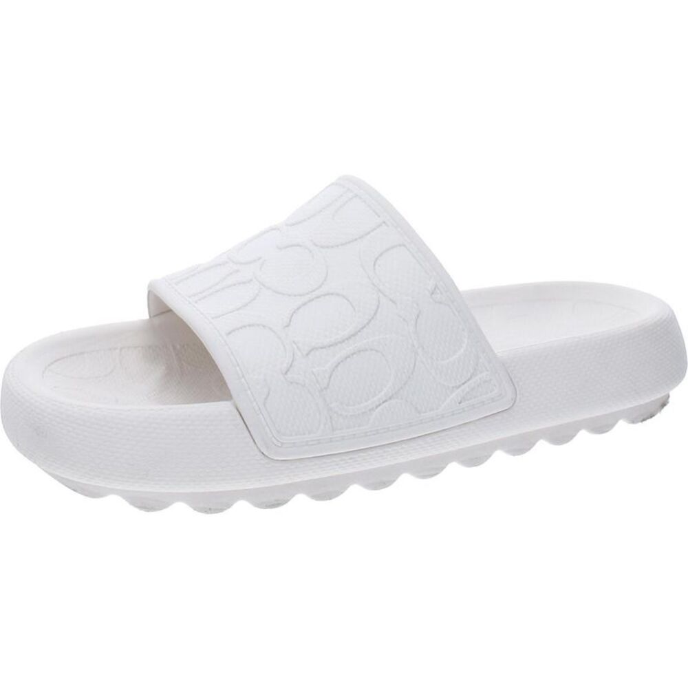 Coach White Logo Embossed Slide Sandal